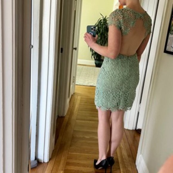 Backless Sage Green Lace Dress - Picture 8 of 8